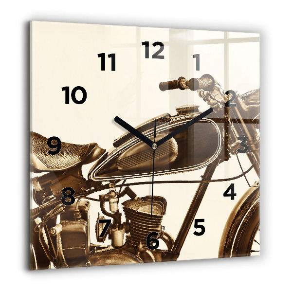 Square glass wall clock Vintage Motorcycle Sepia