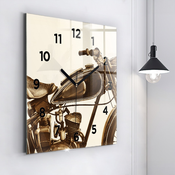 Square glass wall clock Vintage Motorcycle Sepia