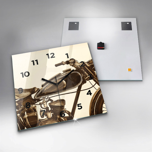 Square glass wall clock Vintage Motorcycle Sepia