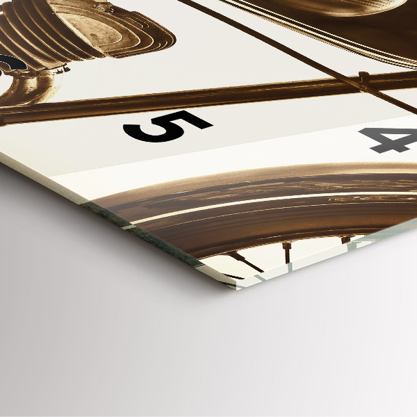 Square glass wall clock Vintage Motorcycle Sepia