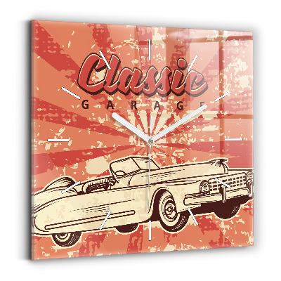 Square glass wall clock Vintage Retro car