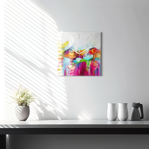 Square glass wall clock Abstract flowers