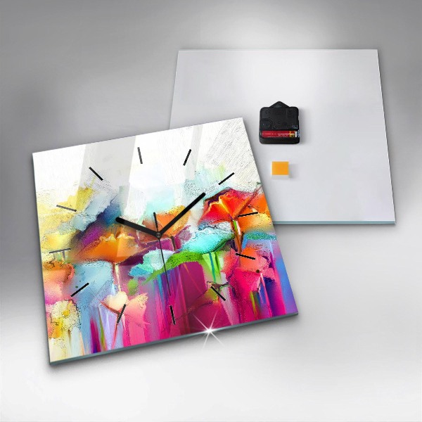 Square glass wall clock Abstract flowers