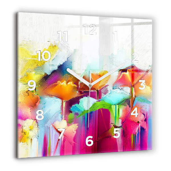 Square glass wall clock Abstract flowers