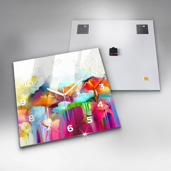 Square glass wall clock Abstract flowers