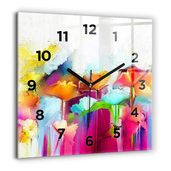 Square glass wall clock Abstract flowers