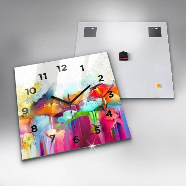 Square glass wall clock Abstract flowers