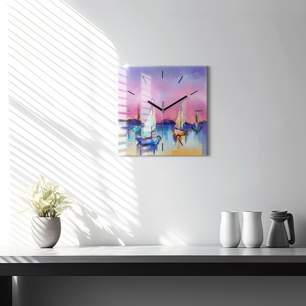 Square glass wall clock Seascape