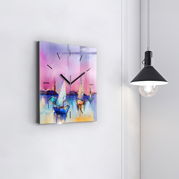 Square glass wall clock Seascape