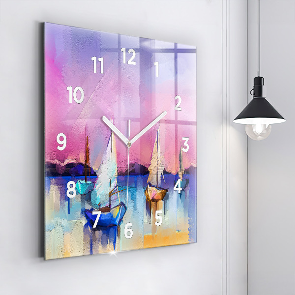 Square glass wall clock Seascape