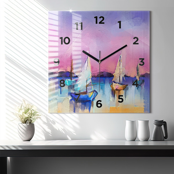 Square glass wall clock Seascape