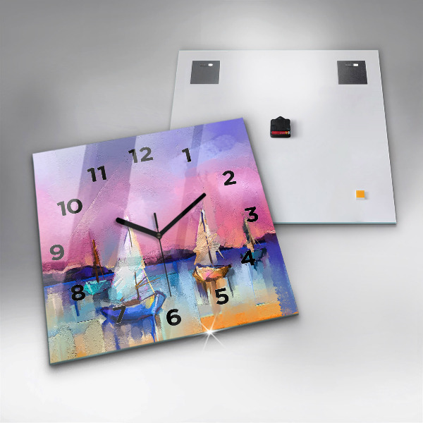 Square glass wall clock Seascape