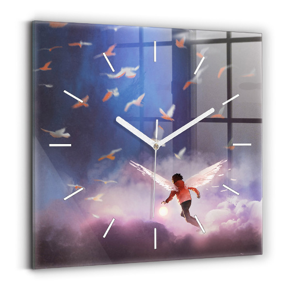 Square glass wall clock Boy with wings