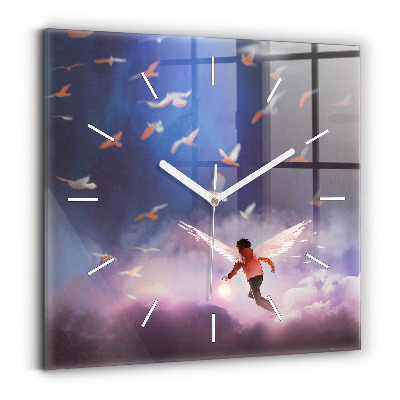 Square glass wall clock Boy with wings