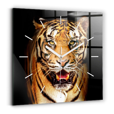 Square glass wall clock Tiger - wild look