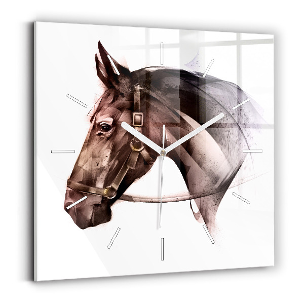 Square glass wall clock Painted Horse Profile