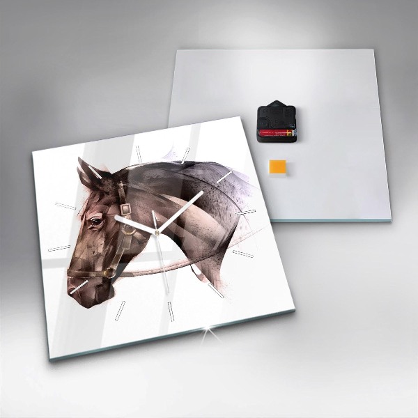 Square glass wall clock Painted Horse Profile