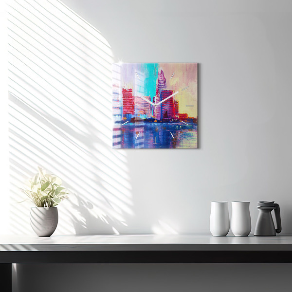 Square glass wall clock Skyscraper abstraction
