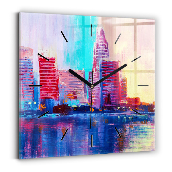Square glass wall clock Skyscraper abstraction