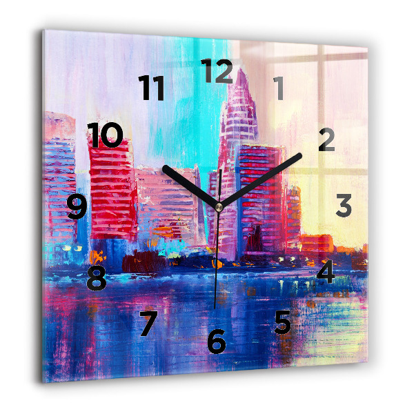Square glass wall clock Skyscraper abstraction