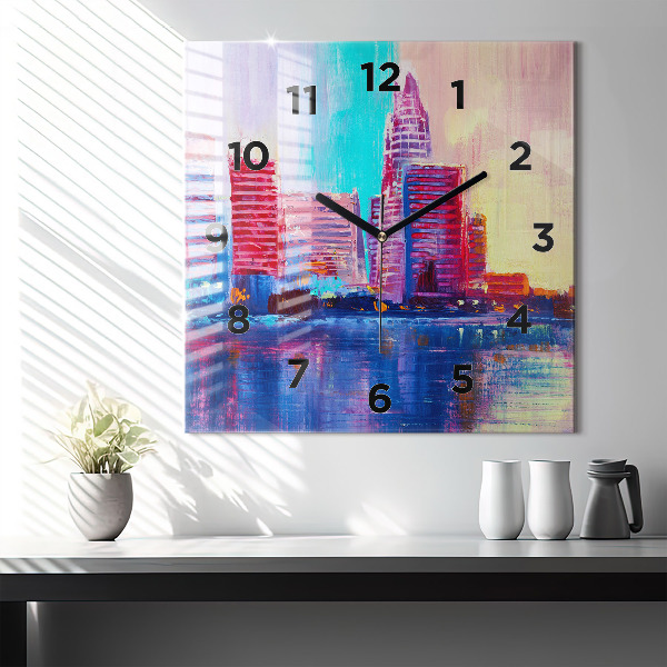 Square glass wall clock Skyscraper abstraction