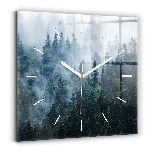 Square glass wall clock Misty Mountain Landscape