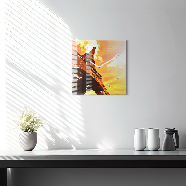 Square glass wall clock The Eiffel Tower in Paris