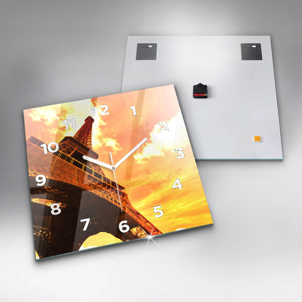 Square glass wall clock The Eiffel Tower in Paris