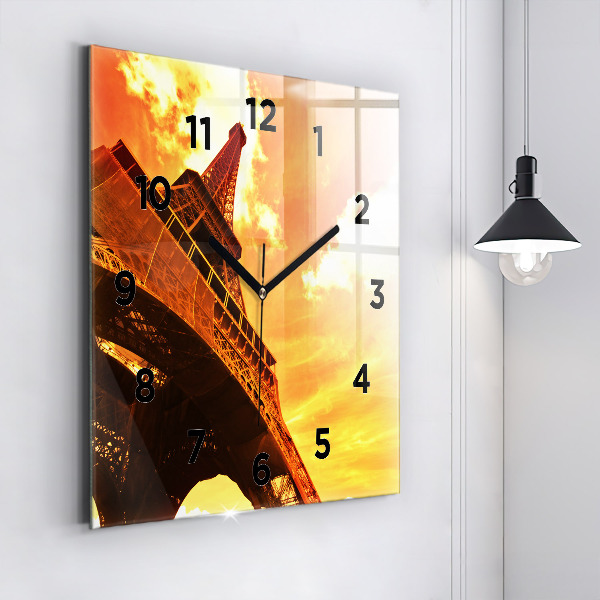 Square glass wall clock The Eiffel Tower in Paris