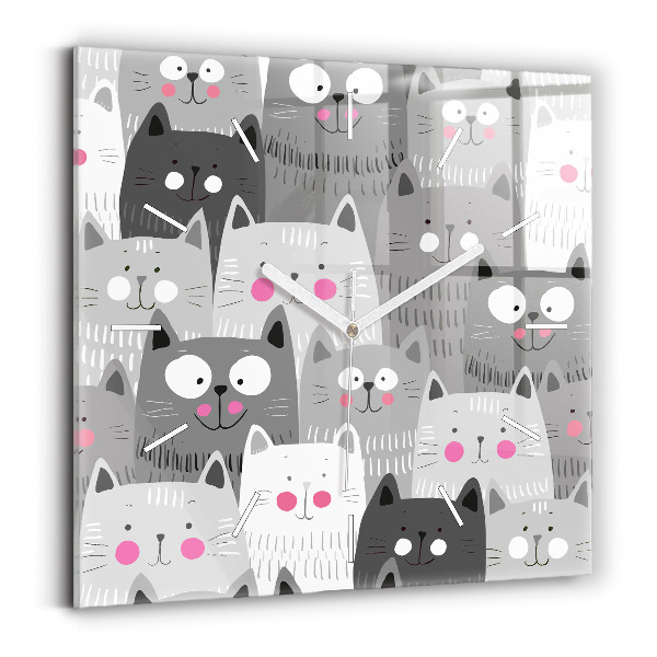 Square glass wall clock Pattern with cats