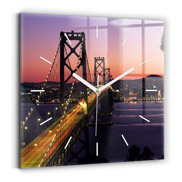 Square glass wall clock USA sunset