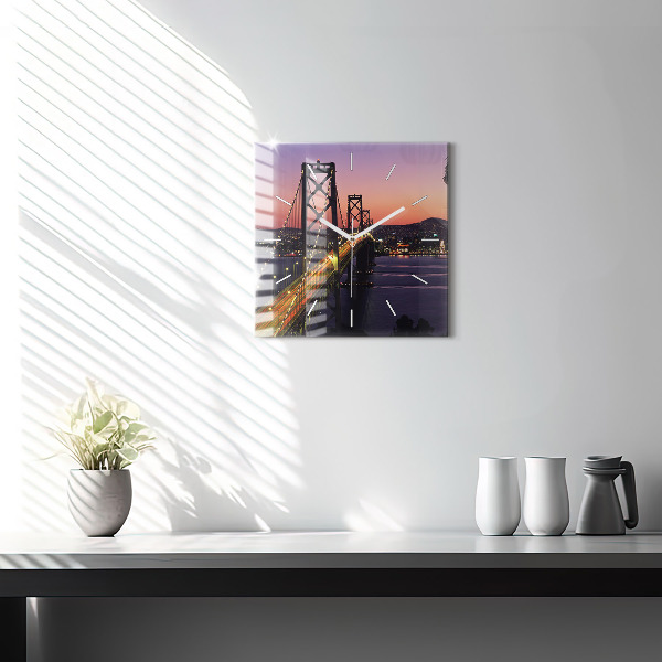 Square glass wall clock USA sunset