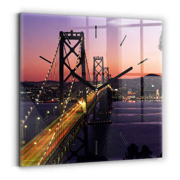 Square glass wall clock USA sunset