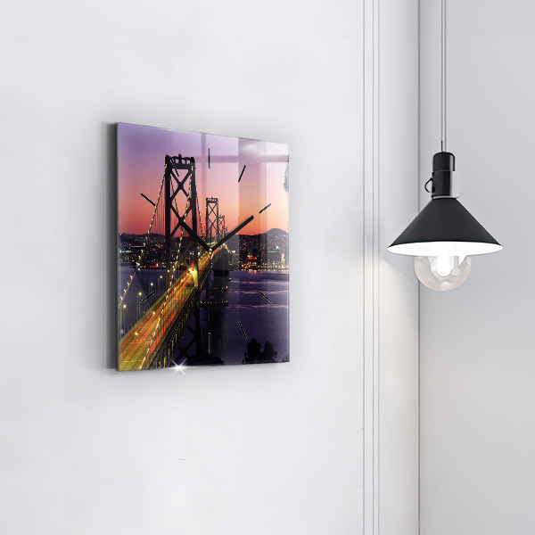Square glass wall clock USA sunset