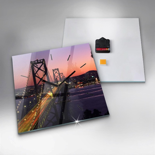 Square glass wall clock USA sunset