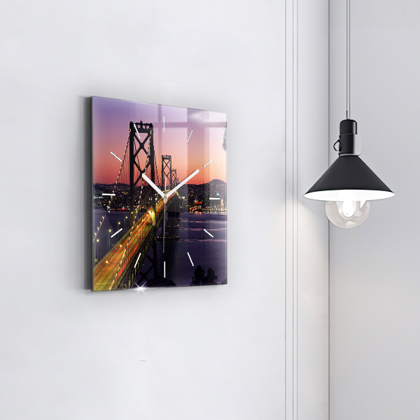 Square glass wall clock USA sunset