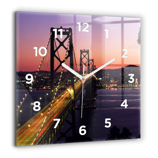 Square glass wall clock USA sunset