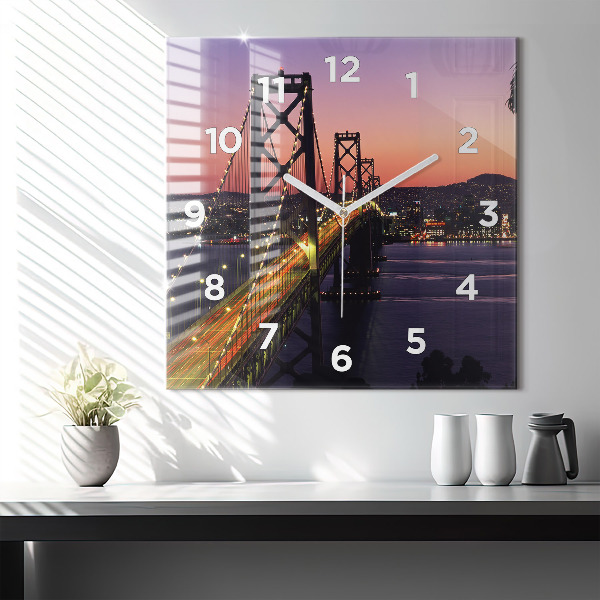 Square glass wall clock USA sunset