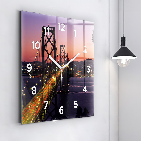 Square glass wall clock USA sunset