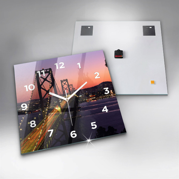 Square glass wall clock USA sunset