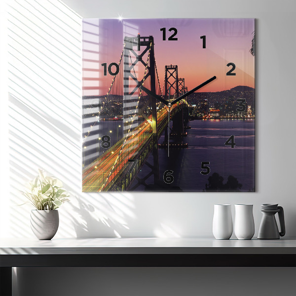 Square glass wall clock USA sunset
