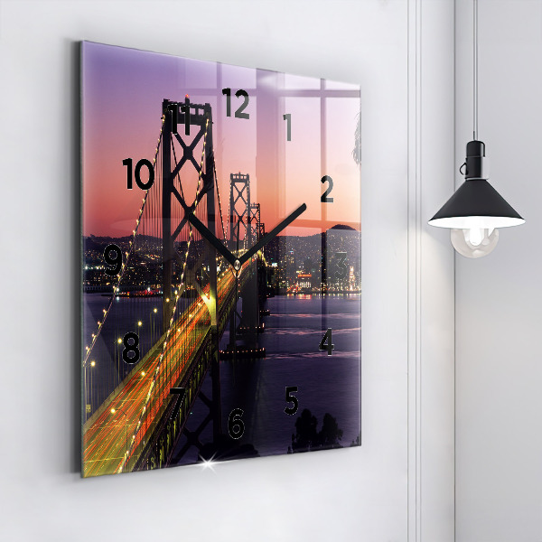 Square glass wall clock USA sunset