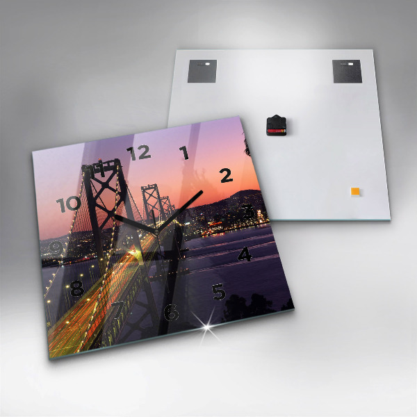 Square glass wall clock USA sunset