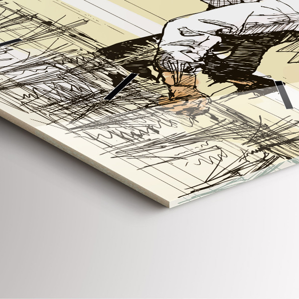 Square glass wall clock Woman picking rice