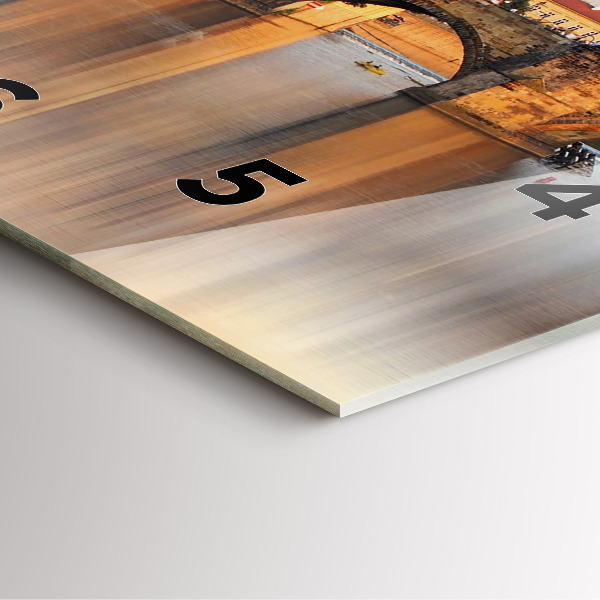 Square glass wall clock Panorama over the river