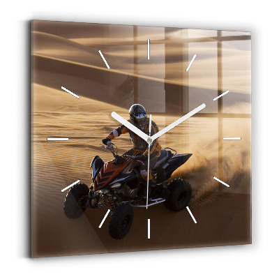 Square glass wall clock Quad in the desert