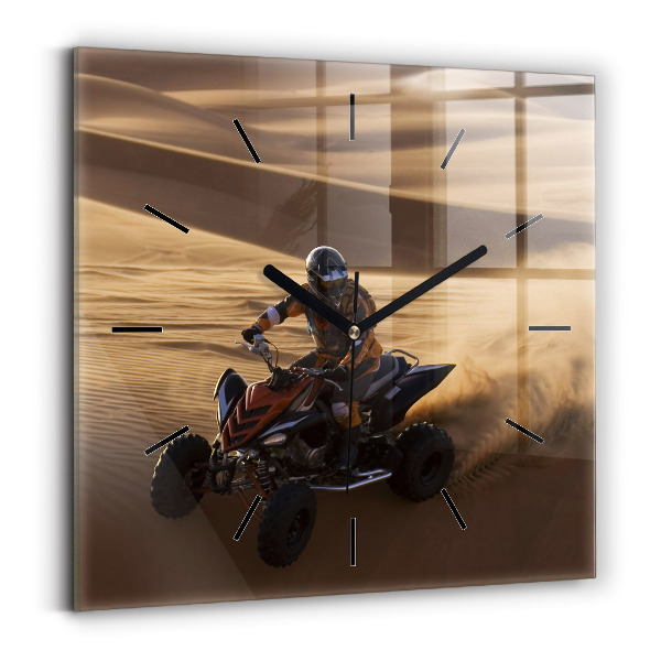 Square glass wall clock Quad in the desert