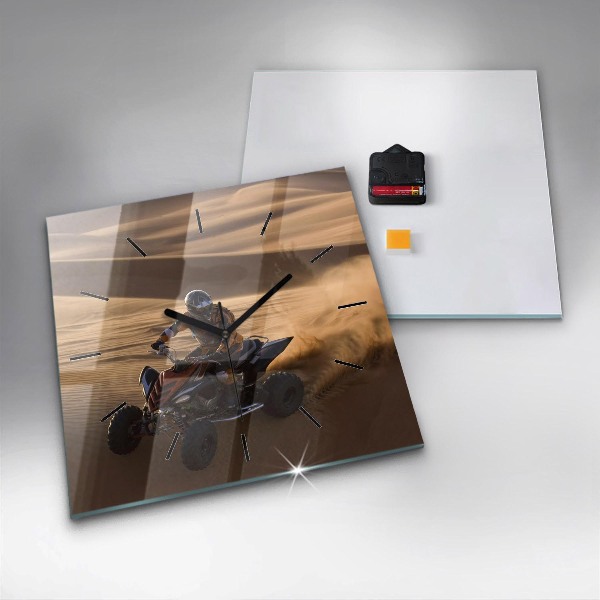 Square glass wall clock Quad in the desert