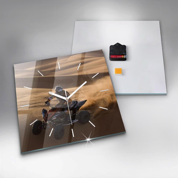 Square glass wall clock Quad in the desert