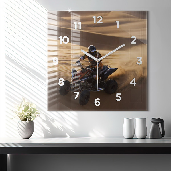 Square glass wall clock Quad in the desert